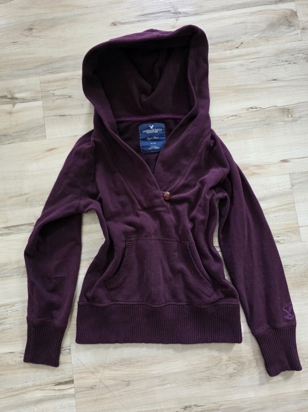 American Eagle Outfitters Dark Purple Shawl Collar Hooded Pullover Sweatshirt M